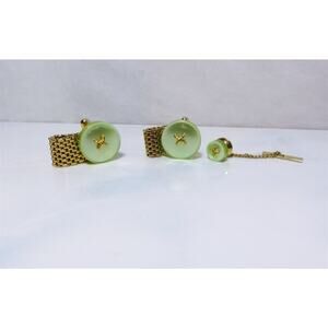 Vintage Estate Yellow Gold Plated & Light Green Enamel 3 Piece Set